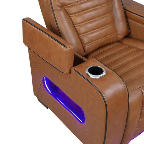 Cyber Brown Power Double Reclining Sofa with Center Console by Homelegance at Eve Furniture