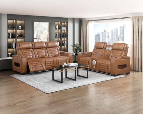 Cyber Brown Power Double Reclining Sofa with Center Console by Homelegance at Eve Furniture