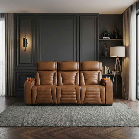 Cyber Brown Power Double Reclining Sofa with Center Console by Homelegance at Eve Furniture