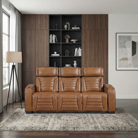 Cyber Brown Power Double Reclining Sofa with Center Console by Homelegance at Eve Furniture