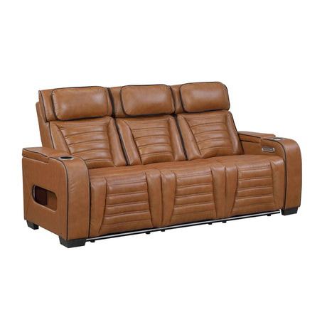 Cyber Brown Power Double Reclining Sofa with Center Console by Homelegance at Eve Furniture