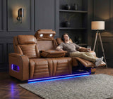 Cyber Brown Power Double Reclining Sofa with Center Console by Homelegance at Eve Furniture