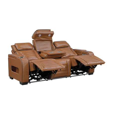 Cyber Brown Power Double Reclining Sofa with Center Console by Homelegance at Eve Furniture