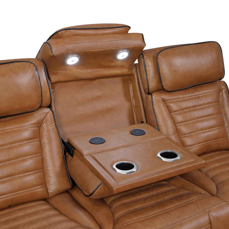 Cyber Brown Power Double Reclining Sofa with Center Console by Homelegance at Eve Furniture