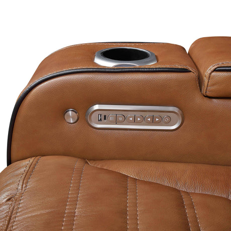 Cyber Brown Power Double Reclining Sofa with Center Console by Homelegance at Eve Furniture