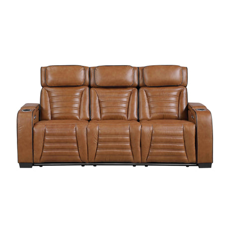 Cyber Brown Power Double Reclining Sofa with Center Console by Homelegance at Eve Furniture