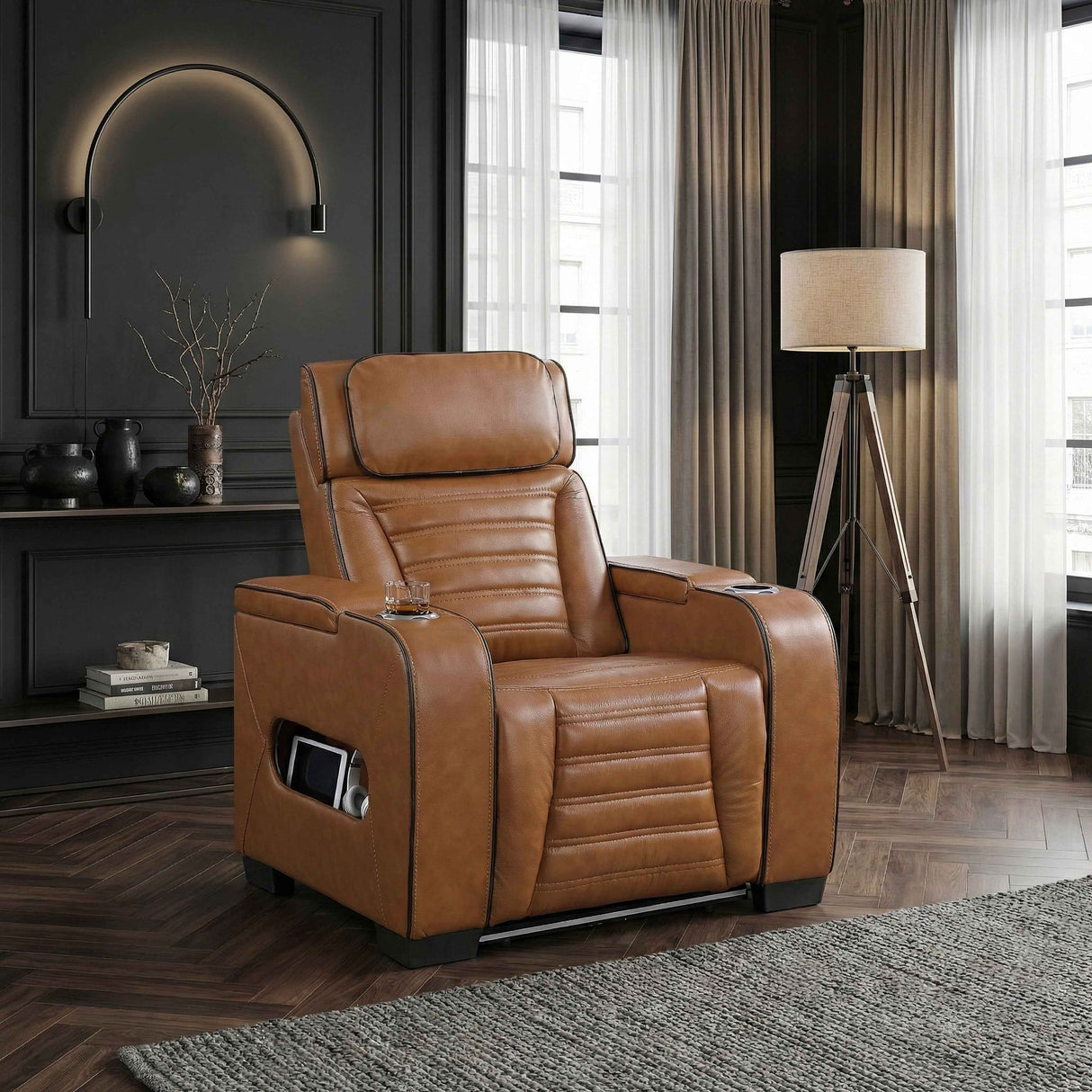 Cyber Brown Power Reclining Chair with Power Headrest by Homelegance at Eve Furniture