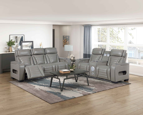 Cyber Gray Power Double Reclining Loveseat with Center Console by Homelegance at Eve Furniture