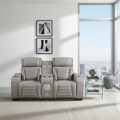 Cyber Gray Power Double Reclining Loveseat with Center Console by Homelegance at Eve Furniture