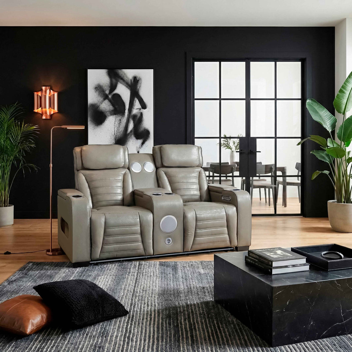 Cyber Gray Power Double Reclining Loveseat with Center Console by Homelegance at Eve Furniture