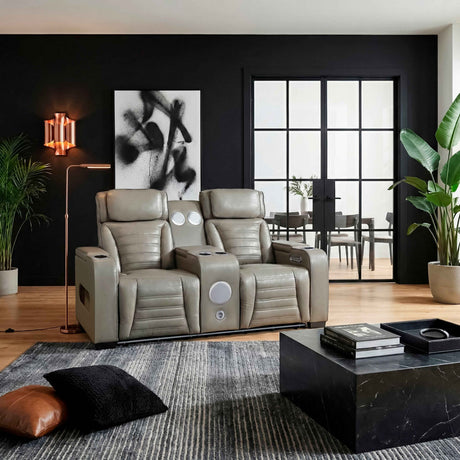 Cyber Gray Power Double Reclining Loveseat with Center Console by Homelegance at Eve Furniture