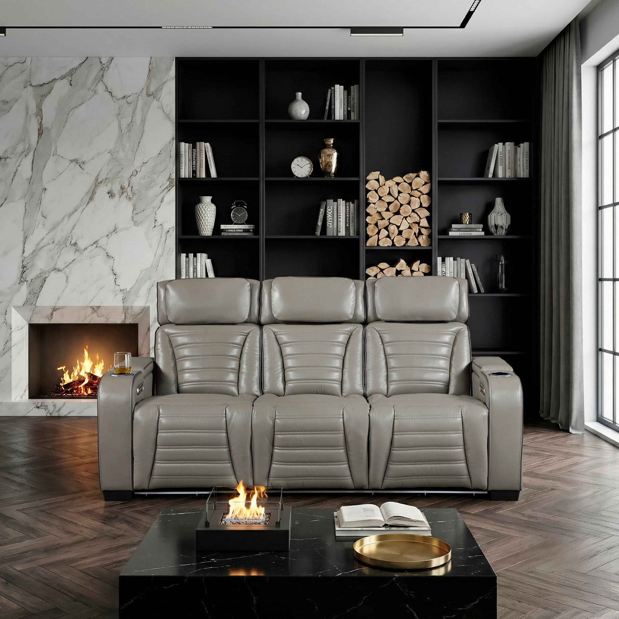 Cyber Gray Power Double Reclining Sofa with Center Drop-Down by Homelegance at Eve Furniture