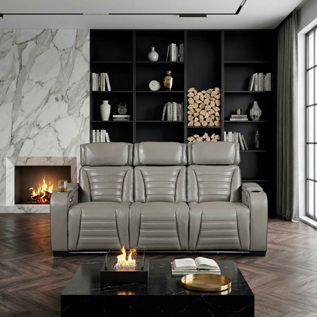 Cyber Gray Power Double Reclining Sofa with Center Drop-Down by Homelegance at Eve Furniture