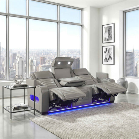 Cyber Gray Power Double Reclining Sofa with Center Drop-Down by Homelegance at Eve Furniture