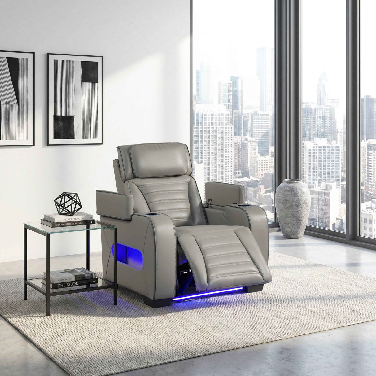 Cyber Gray Power Reclining Chair with Power Headrest by Homelegance at Eve Furniture