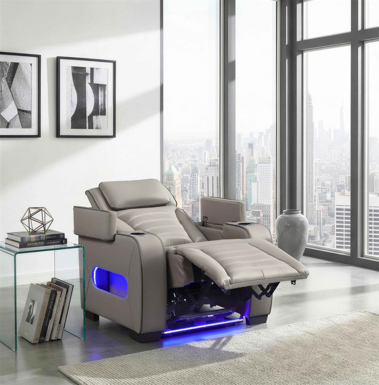 Cyber Gray Power Reclining Chair with Power Headrest by Homelegance at Eve Furniture