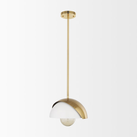 Cybill Brushed Brass w/ White Metal Shade 1-Light Wall Pendant by Mercana at Eve Furniture