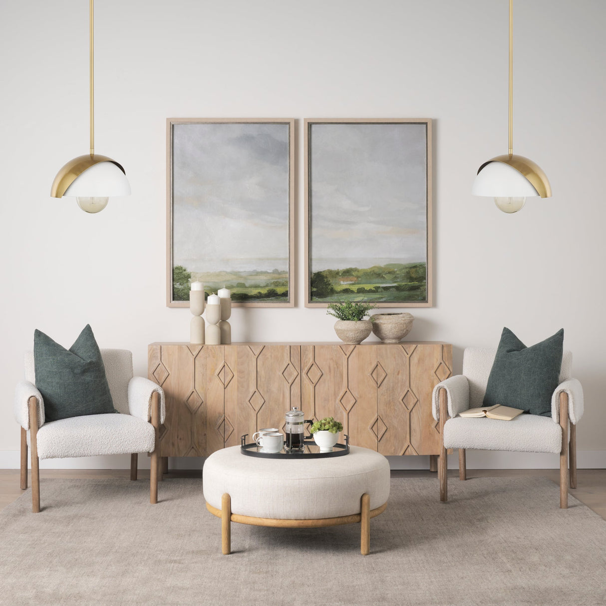 Cybill Brushed Brass w/ White Metal Shade 1-Light Wall Pendant by Mercana at Eve Furniture