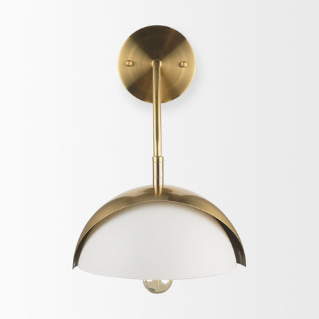 Cybill Brushed Brass w/ White Metal Shade 1-Light Wall Sconce by Mercana at Eve Furniture