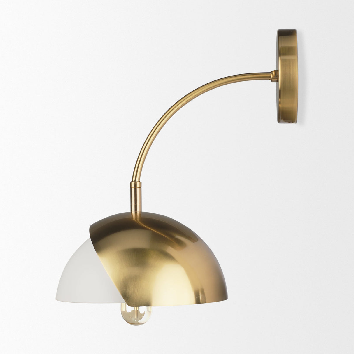 Cybill Brushed Brass w/ White Metal Shade 1-Light Wall Sconce by Mercana at Eve Furniture