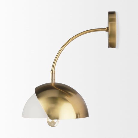 Cybill Brushed Brass w/ White Metal Shade 1-Light Wall Sconce by Mercana at Eve Furniture