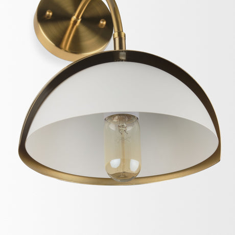 Cybill Brushed Brass w/ White Metal Shade 1-Light Wall Sconce by Mercana at Eve Furniture