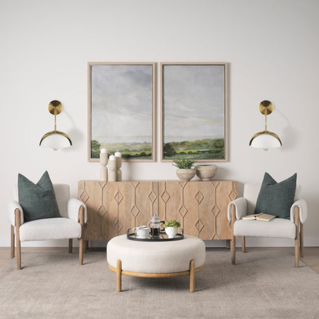 Cybill Brushed Brass w/ White Metal Shade 1-Light Wall Sconce by Mercana at Eve Furniture