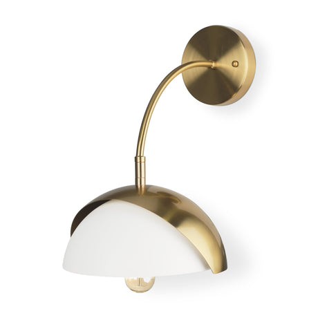 Cybill Brushed Brass w/ White Metal Shade 1-Light Wall Sconce by Mercana at Eve Furniture