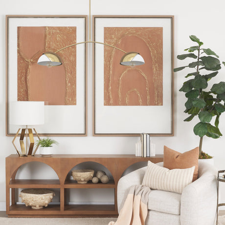 Cybill Brushed Brass w/ White Metal Shades 2-Light Chandelier by Mercana at Eve Furniture