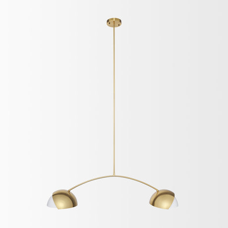 Cybill Brushed Brass w/ White Metal Shades 2-Light Chandelier by Mercana at Eve Furniture