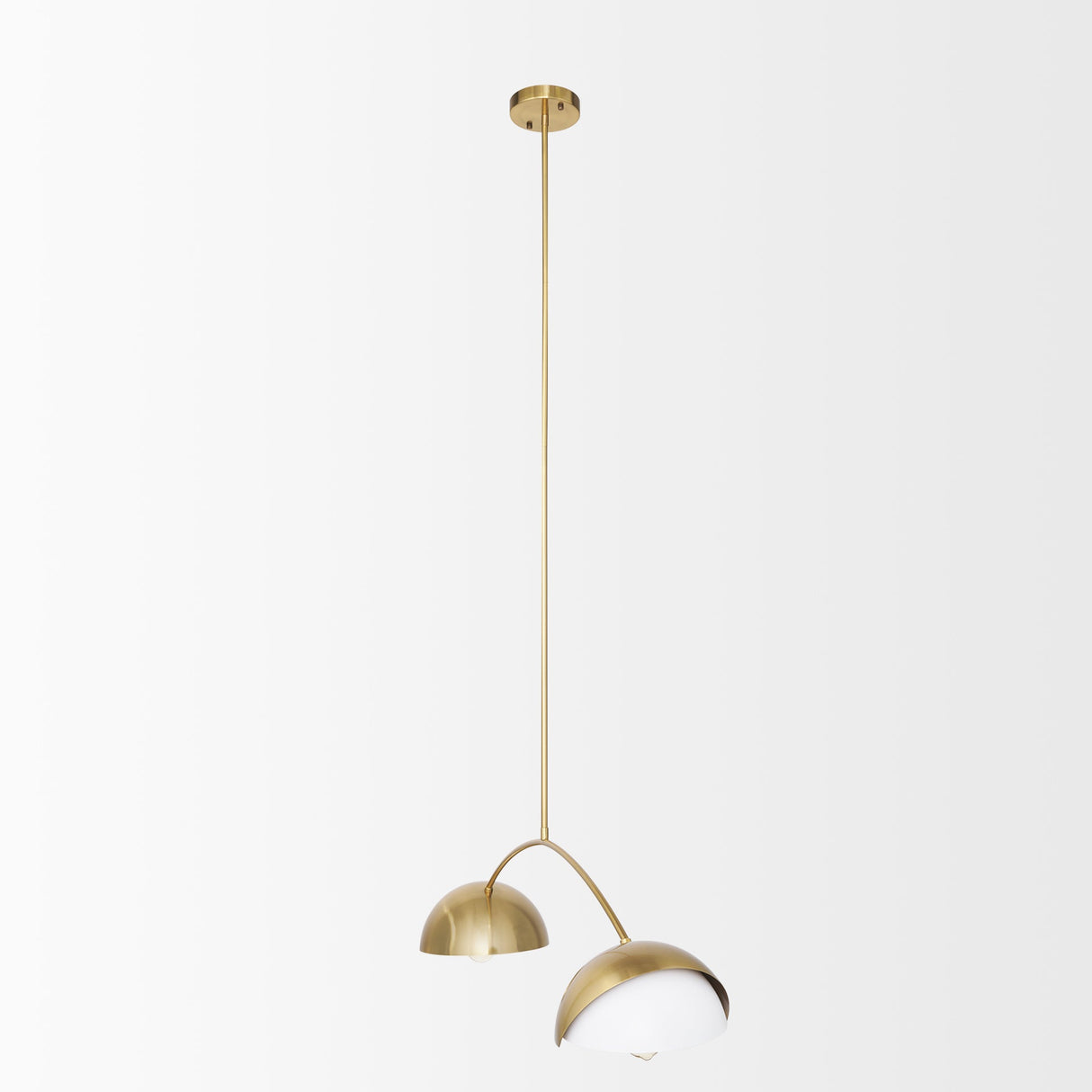 Cybill Brushed Brass w/ White Metal Shades 2-Light Chandelier by Mercana at Eve Furniture
