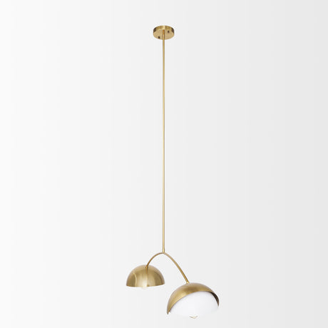 Cybill Brushed Brass w/ White Metal Shades 2-Light Chandelier by Mercana at Eve Furniture