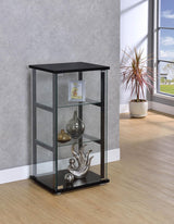 Cyclamen Black/Clear 3-Shelf Glass Curio Cabinet by Coaster at Eve Furniture