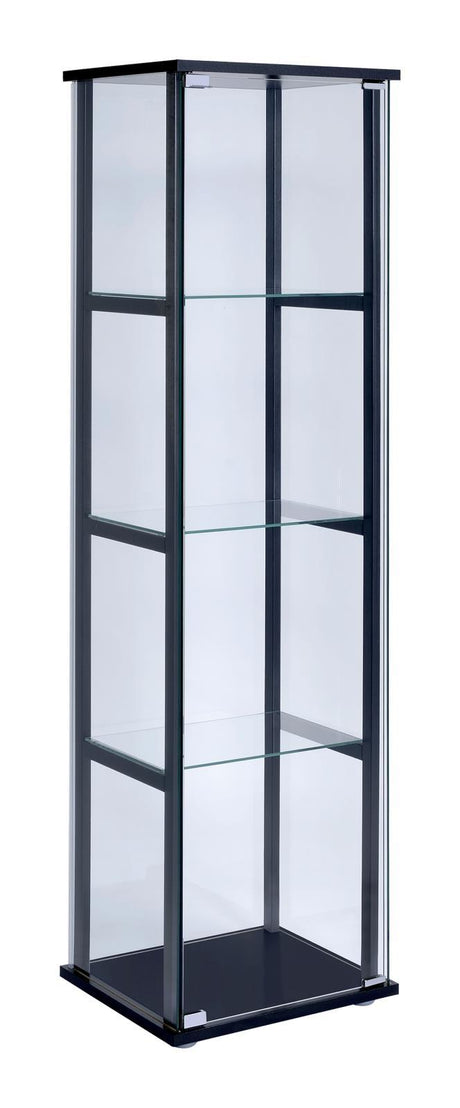 Cyclamen Black/Clear 4-Shelf Glass Curio Cabinet by Coaster at Eve Furniture