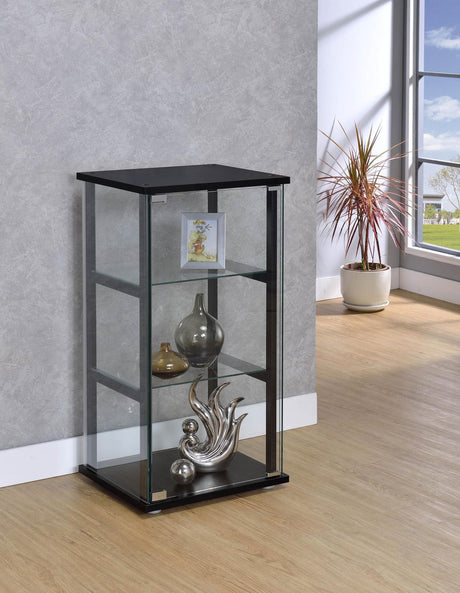 Cyclamen Black/Clear 3-Shelf Glass Curio Cabinet by Coaster at Eve Furniture