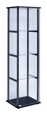 Cyclamen Black/Clear 4-Shelf Glass Curio Cabinet by Coaster at Eve Furniture