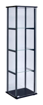 Cyclamen Black/Clear 4-Shelf Glass Curio Cabinet by Coaster at Eve Furniture