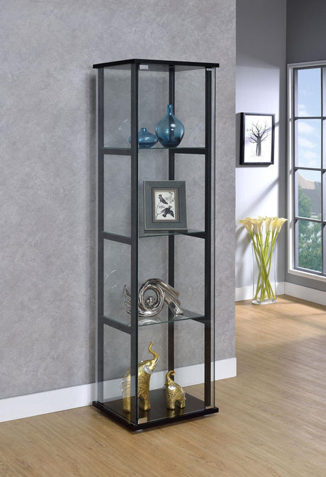 Cyclamen Black/Clear 4-Shelf Glass Curio Cabinet by Coaster at Eve Furniture
