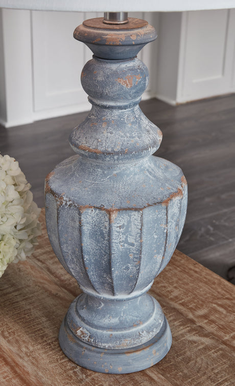 Cylerick 2-Piece Table Lamp Set in Antique Blue by Ashley at Eve Furniture