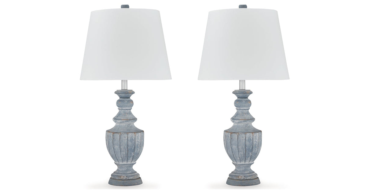 Cylerick 2-Piece Table Lamp Set in Antique Blue by Ashley at Eve Furniture