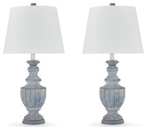 Cylerick 2-Piece Table Lamp Set in Antique Blue by Ashley at Eve Furniture