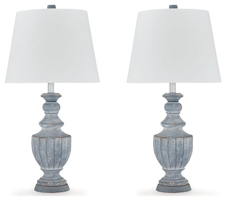 Cylerick 2-Piece Table Lamp Set in Antique Blue by Ashley at Eve Furniture