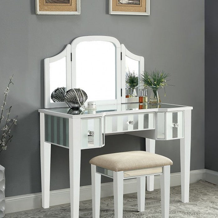 Cyndi White Vanity w/ Stool by Furniture of America at Eve Furniture