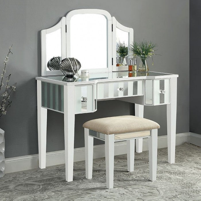 Cyndi White Vanity w/ Stool by Furniture of America at Eve Furniture