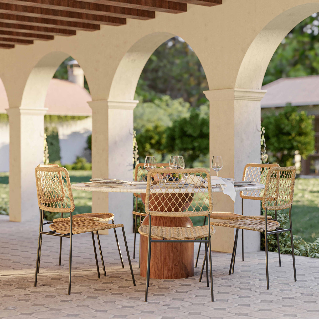 Cynthia 54" Faux Travertine Indoor/Outdoor Concrete Round Dining Table by TOV Furniture at Eve Furniture