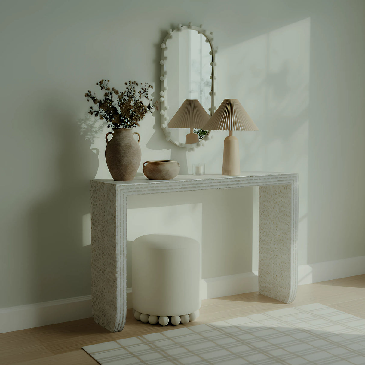 Cyprus 47" Cream Capiz Shell Console Table by TOV Furniture at Eve Furniture