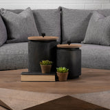 Cyril (Set of 2) Gray Metal W/ Brown Wood Lids Jars by Mercana at Eve Furniture