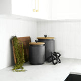 Cyril (Set of 2) Gray Metal W/ Brown Wood Lids Jars by Mercana at Eve Furniture