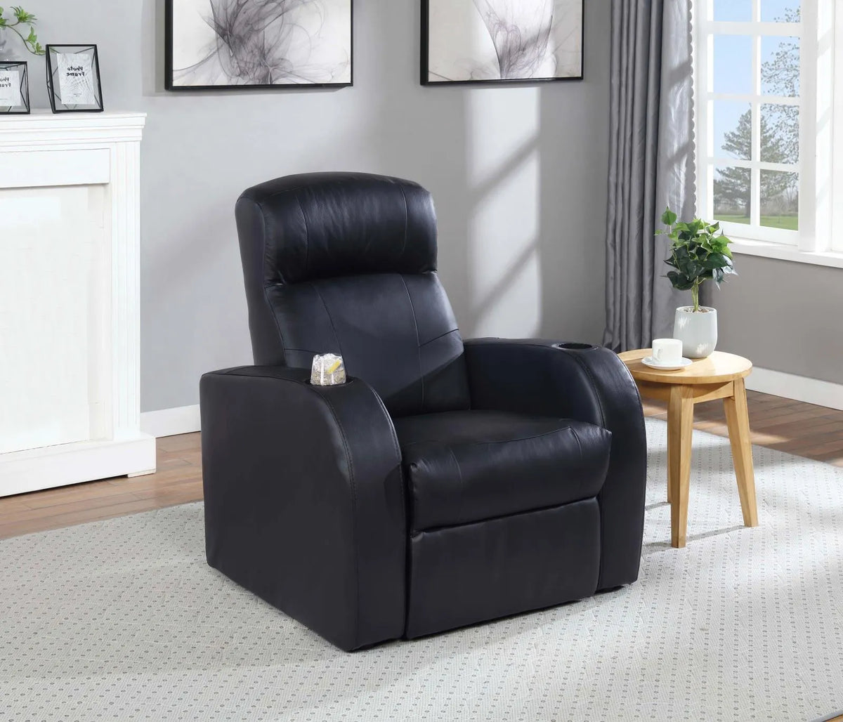 Cyrus Black Home Theater Upholstered Recliner by Coaster at Eve Furniture
