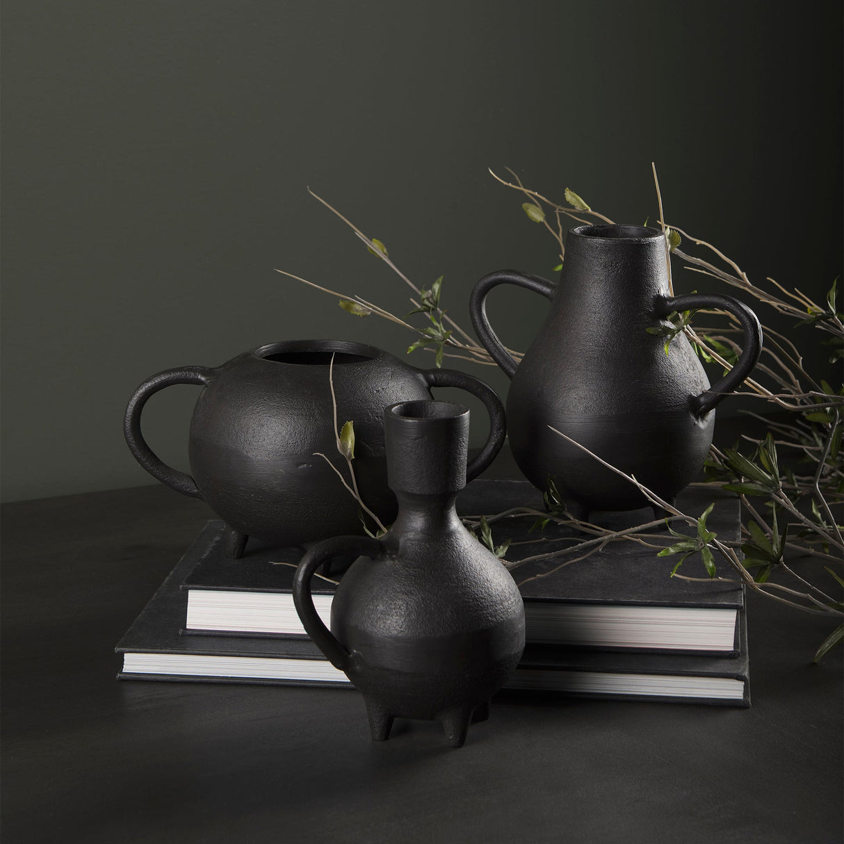 Cyrus Black Two handled Vase Decorative Object by Mercana at Eve Furniture